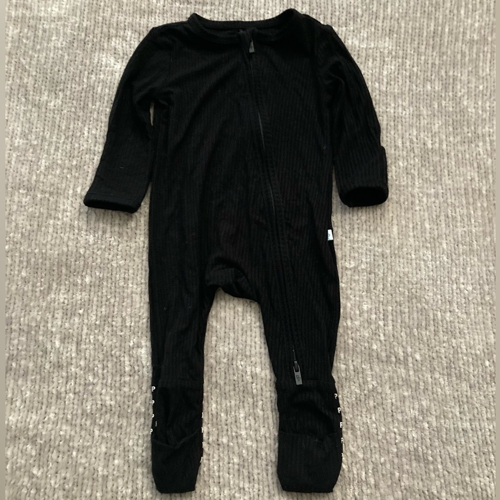 Posh Peanut 0-3mo Black Ribbed Footie One-Piece